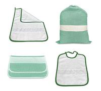Tex family SET ASILO 4 pezzi SACCO e ASCIUGAMANO e BUSTINA A QUADRETTI TINTO IN FILO con tela AIDA per ricamare il nome - Verde