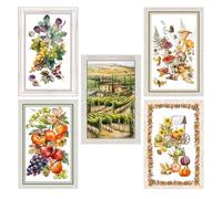 Tex family Strofinacci Cucina Cotone Set 5 Pezzi 50x70 cm - Fantasie Autunnali Made in Italy con Asola - Frutta, Vigna e Natura