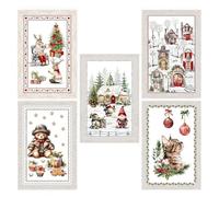 Tex family Strofinacci Cucina Natale - Set 5 Pezzi 50x70 cm - Canovacci Cotone Decorativi con Asola - Made in Italy