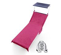 Tex family Telo Mare Lettino in Spugna di Puro Cotone BEDDY Beach © con Tasche Misura CM. 75 X 190 e Zaino Spiaggia - Fucsia