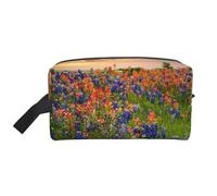 Texas Bluebonnets - Beauty case da viaggio con stampa paesaggistica, spaziosa borsa per cosmetici da donna da uomo, bianco, Taglia unica
