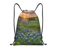 Texas Bluebonnets Scenery Sacca con Cordoncino Zaini Stringa Pieghevole Borsa con Cordoncino per Viaggi Donna All'Aperto 36X42Cm