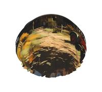 Texas Farm Tractor Cuffia da doccia da donna a doppio strato, riutilizzabile, design di grandi dimensioni adatto a tutte le lunghezze dei capelli, adatto per ragazze, spa e salone domestico.