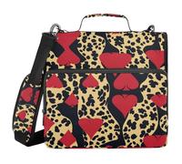 Texas Hold'em - Raccoglitore a 3 anelli con stampa leopardata, 3,8 cm, con manico e tracolla rimovibile, facile da trasportare, adatto per le scuole medie