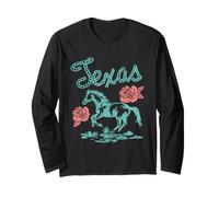 Texas Horse And Roses Vintage Western Maglia a Manica