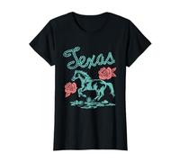 Texas Horse And Roses Vintage Western Maglietta