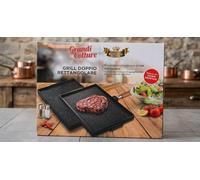 TexLom Bistecchiera Rettangolare Double-Face 37x26 cm, Grill 2 in 1 con Lato Liscio e Grigliato, Alluminio Pressofuso Antiaderente Stone, Manico in Legno Removibile, Cottura Sana Senza Grassi