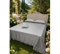 TexLom Copriletto Matrimoniale Laura Blasi Versailles Elegante con Balza in Pizzo Macramè con Cuscino Arredo Coordinato, Tessuto Traspirante Alta Qualità, Confezione Regalo in Scatola (Grigio)