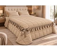 TexLom Trapunta Matrimoniale Renato Balestra Principessa 260x260 cm, Piumone Invernale con Volant e Grande Fiocco Decorativi, Beige