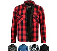 Texpeed Camicia moto con protezioni - Giacca da uomo in flanella a quadri - Motociclista realizzata con Aramide da 280 g/mq con armatura protettiva (EN 1621-1) - Rosso - 10XL