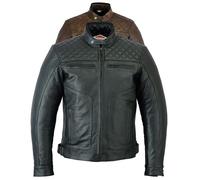 Texpeed Giacca da moto in pelle da uomo - Giacca da moto da turismo con protezione originale da motociclista CE (EN 1621-1) Design trapuntato con cuciture a diamante - Nero - L