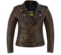 Texpeed Giacca da motociclista in pelle da donna Marlon Brando - Giacca da motociclista da turismo da donna con protezione CE da motociclista (EN 1621-1) originale, Marrone - L