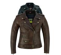 Texpeed Giacca da motociclista in pelle da donna Marlon Brando - Giacca da motociclista da turismo da donna con protezione CE da motociclista (EN 1621-1) originale, Marrone - 4XL