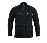 Texpeed Giacca da uomo impermeabile cerata omologata con protezione - Giacca biker lunga invernale con armatura CE (EN 1621-1) Nero - L