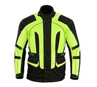 Texpeed Giacca da uomo impermeabile riflettente ad alta visibilità omologata con protezione - Giacca da motociclista lunga invernale con armatura CE (EN 1621-1) Giallo Nero - XL