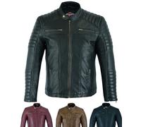 Texpeed Giacca di pelle casual da uomo - Estate/invernale Soft Touch autentica vintage pelle di montone Biker in vera pelle stile motociclista - Nero - S