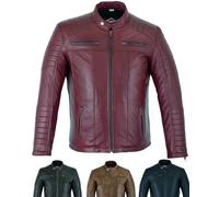 Texpeed Giacca di pelle casual da uomo - Estate/invernale Soft Touch autentica vintage pelle di montone Biker in vera pelle stile motociclista - Rosso - M