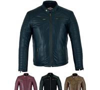 Texpeed Giacca di pelle casual da uomo - Estate/invernale Soft Touch autentica vintage pelle di montone Biker in vera pelle stile motociclista - Blu - M