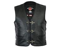 Texpeed gilet da moto in pelle - Motociclista con chiusura a clip e lacci laterali - Nero - 6XL