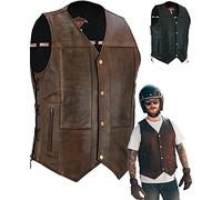 Texpeed gilet da moto in pelle - Motociclista in pelle da uomo tagliato - Tasche con cerniera per motociclisti originali/tagliato con lati intrecciati Marrone - M
