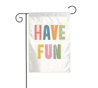 Text Have Fun - Bandiera da giardino minimale con lettere arcobaleno pastello, 30 x 45 cm, verticale su entrambi i lati, decorazione per casa colonica, vacanze, esterni, bandiera da cortile