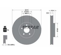 Disco freno TEXTAR 92293605 anteriore, ventilato, altamente carbonizzato, 1 Pezzo