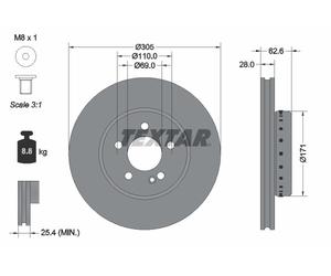 TEXTAR 2x Dischi Freno Anteriore Ventilato Rivestito per Mercedes S205
