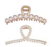 Textention Fermaglio per capelli vintage con perle in metallo, grandi dimensioni, accessori per donne e ragazze, 2 pezzi
