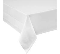 TextilDepot24, Tovaglia damascata bianca, larghezza 130 cm, lunghezza a scelta, con 2 bordi laterali in raso, 100% cotone, bianco, 130 x 180