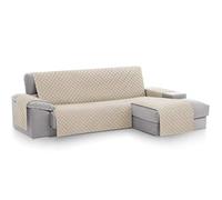 Textilhome Copridivano Chaise Longue con Penisola Malu 240cm - Salvadivano Trapuntato Universale con Bracciolo Destro, Protezione per Animali Domestici, Colore Avorio (Visto da Davanti)