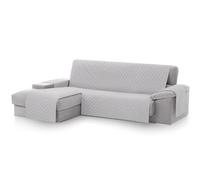 Textilhome Copridivano Chaise Longue con Penisola Malu 240cm - Salvadivano Trapuntato Universale con Bracciolo Sinistro, Protezione per Animali Domestici, Colore Grigio Chiaro (Visto da Davanti)