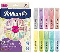 Pelikan Signal Pastel, Evidenziatori Pastello Colori Assortiti, a Base d'Acqua, Lavabili, Idonei al Contatto con la Pelle, 3 Larghezze di Tratto, Pacco da 10 Pezzi