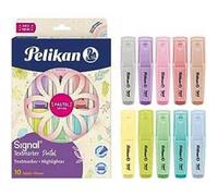 Pelikan Signal Pastel, Evidenziatori Pastello Colori Assortiti, a Base d'Acqua, Lavabili, Idonei al Contatto con la Pelle, 3 Larghezze di Tratto, Pacco da 10 Pezzi