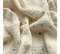 TexTrend Tessuto al Metro per Cucito - Mussola Doppio - Cotone - 1 Metro 160 x 100 cm - Bambini - Delicato - Ecru con Stelle Dorate