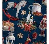 Textrend, tessuto di cotone a metraggio, 100% cotone, morbido, tessuti 1x1,6m, patchwork, Stoffa per cucire, tessuto a metraggio, Natale (Schiaccianoci su sfondo blu scuro)