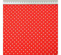 Textrend, tessuto di cotone a metraggio, 100% cotone, morbido, tessuto 1x1,6m, patchwork, per cucire, tessuto a metraggio, per bambini, a pois 4mm (Bianco su rosso)