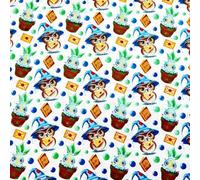 Textrend, tessuto di cotone a metraggio, 100% cotone, morbido, tessuto 1x1,6m, patchwork, per cucire, tessuto a metraggio, per bambini, topo (Gufi magici e mandragole su sfondo bianco)