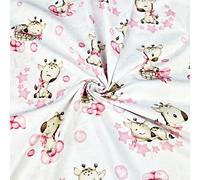 Textrend, tessuto di cotone a metro, 100% cotone, morbido, tessuto 1x1,6m, patchwork, tessuto per cucire, per bambini, animali (Baby giraffe rosa su sfondo bianco)