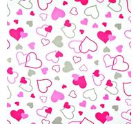 Textrend, tessuto di cotone a metro, 100% cotone, tessuti 1x1,6m, morbido, patchwork, per bambini, cuori (Cuori LOVE rosa e grigi su sfondo bianco)
