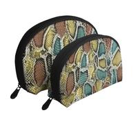 Texture colorata della pelle di serpente, Borsa per trucco a conchiglia Portamonete da donna Borsa da toilette piccola Borsa per cosmetici 2 pezzi