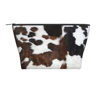 Texture in bianco e nero marrone chiaro della pelle bovina, Borsa da toilette Borsa per trucco Borsa per cosmetici Borsa da toilette da viaggio portatile