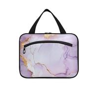 Texture in marmo viola oro appeso grandi borse da toilette per le donne con gancio, designer necessità organizzatore cosmetico per i viaggiatori palestra bolsa para maquillaje M, Texture marmo viola