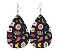 Texture leggera e lussuosa: adatti per l'uso quotidiano, orecchini per feste e appuntamenti giapponesi con sushi nero stampato orecchini in pelle a forma di goccia