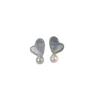 Texture orecchini pendenti a forma di cuore, orecchini di perle con cornice di diamanti, accessori delicati ed eleganti, adatti per il pendolarismo quotidiano e le riunioni da indossare