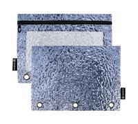 Texture vetro smerigliato grigio con cerniera con anelli per finestra trasparente, astuccio grande e resistente a tre anelli per forniture per ufficio, scuola, cosmetici