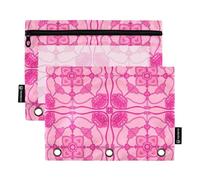 Texture vintage in stile etnico pesca, 3 anelli, per cartella con finestra trasparente con cerniera in vari colori, astuccio a 3 anelli per riporre forniture scolastiche, studenti