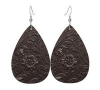 Textured Dark Bronze Flower Damask Pattern Orecchini In Pelle Penzolare Orecchini Leggera Pendenti Per Donna Decorazioni