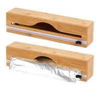 Texvora 2 supporti da cucina con taglierino, montabile a parete in lamina di bambù e dispenser di involucri in plastica, soluzione efficiente per riporre oggetti
