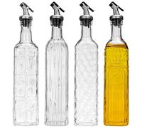 Texvora 4 bottiglie di olio d'oliva, contenitori in vetro da 500 ml con beccuccio automatico, eleganti disegni floreali, a prova di perdite, comodo funzionamento con una sola mano, ideali per attività