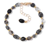 Texvora Braccialetto da donna regolabile con pietre preziose, gioiello ovale con chiusura a moschettone, accessorio da polso nero alla moda per look eleganti e casual